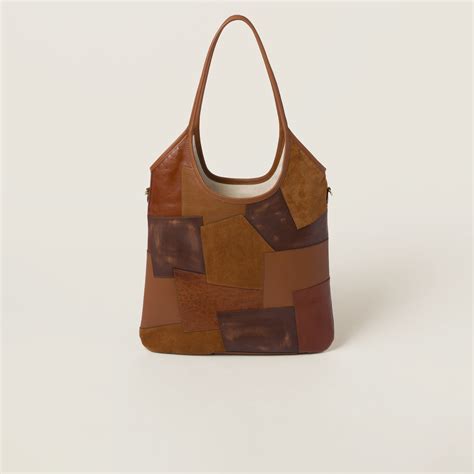 Cognac Ivy Leather Patchwork Bag 